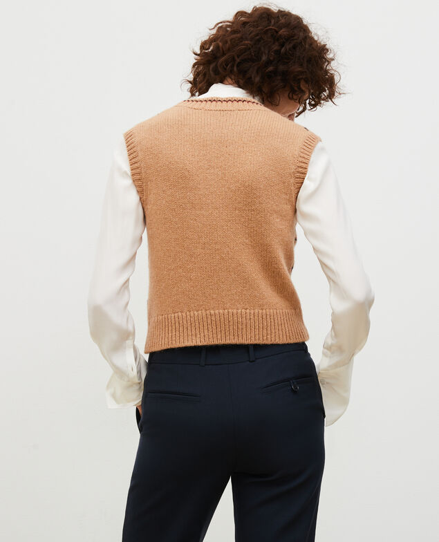 Sleeveless alpaca wool jacquard jumper Jacquard taupe black brandybrown