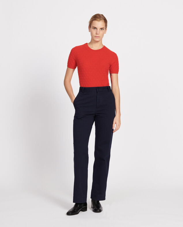 Round neck jumper, 100% Cashmere Fiery red