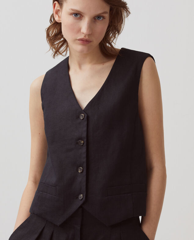 Sleeveless linen top H091 black beauty