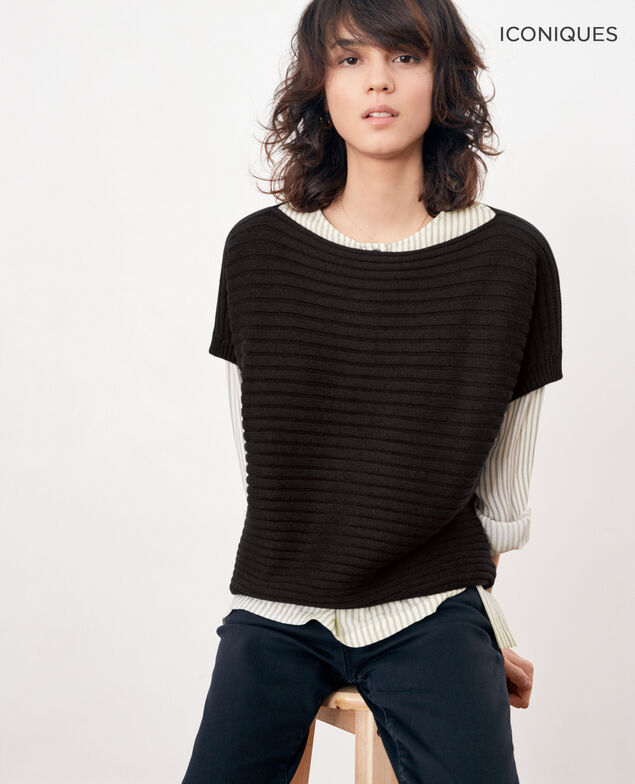 Short-sleeved seamless ribbed knit jumper Noir