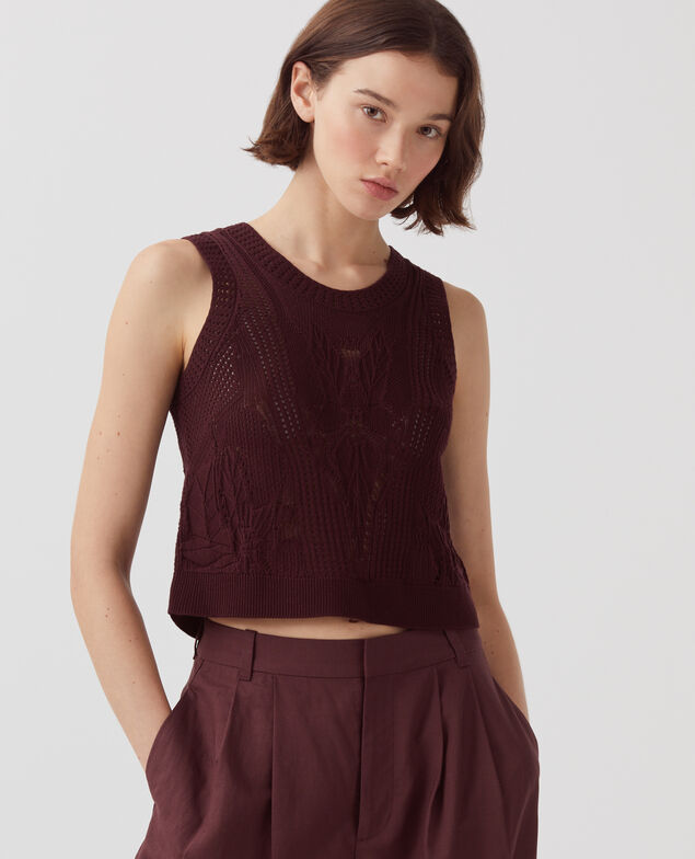 Floral crochet vest top J380 decadent chocolate