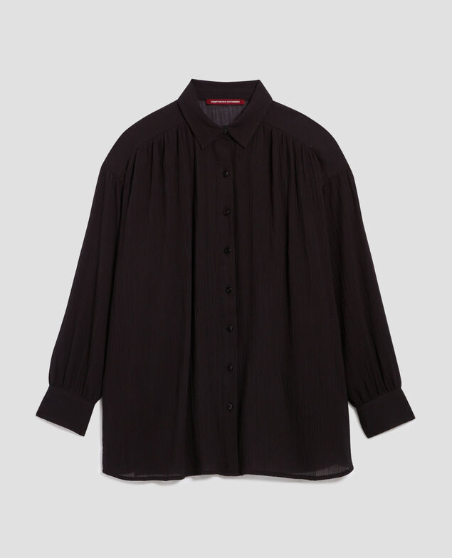 Pleated cotton blouse H091 black beauty