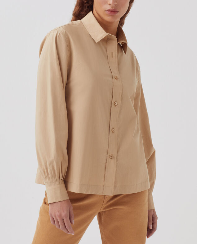 Loose cotton shirt H322 travertine