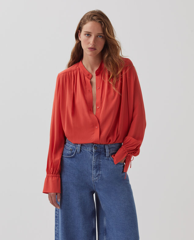 Long-sleeve silky shirt J240 paprika orange
