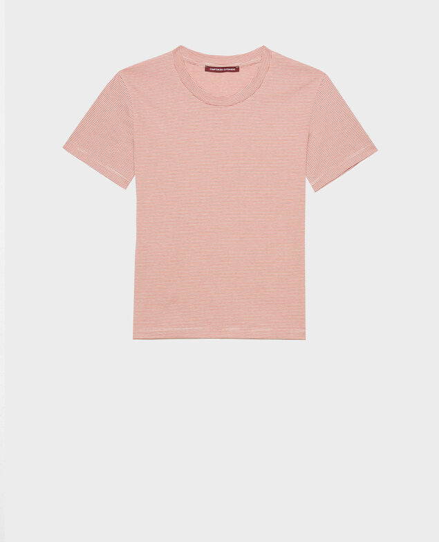 Round neck cotton t-shirt 120 stripes red