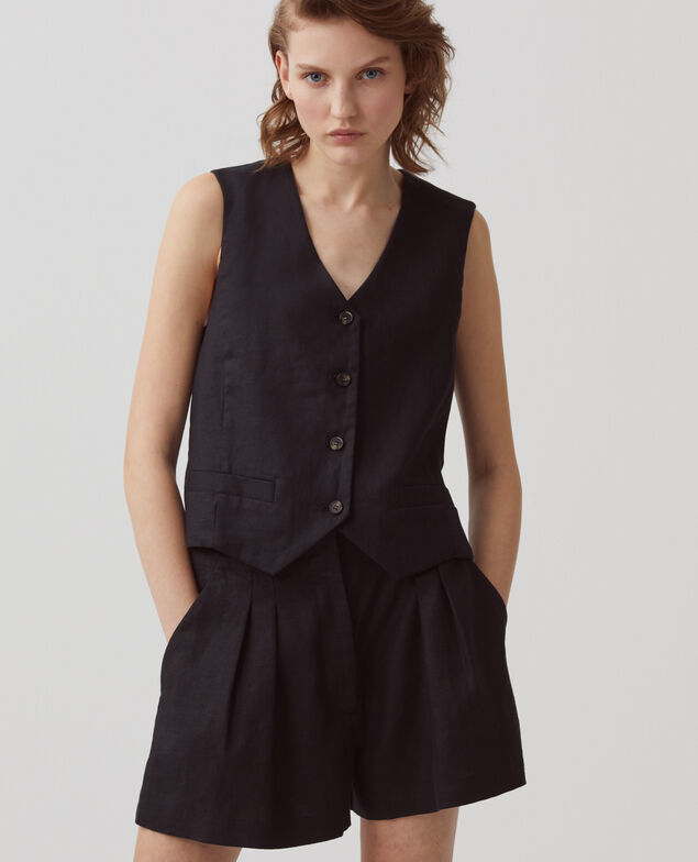 Sleeveless linen top H091 black beauty