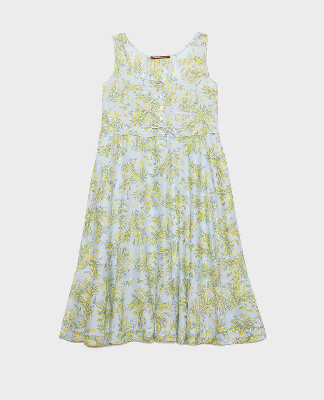 Cotton voile flared dress 93 print blue
