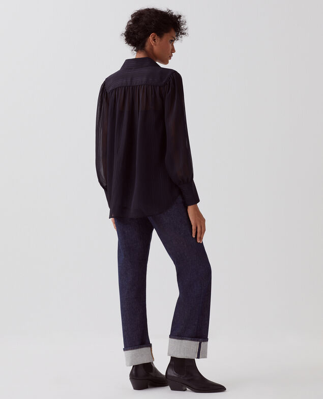 Long-sleeve silky shirt H695 night sky
