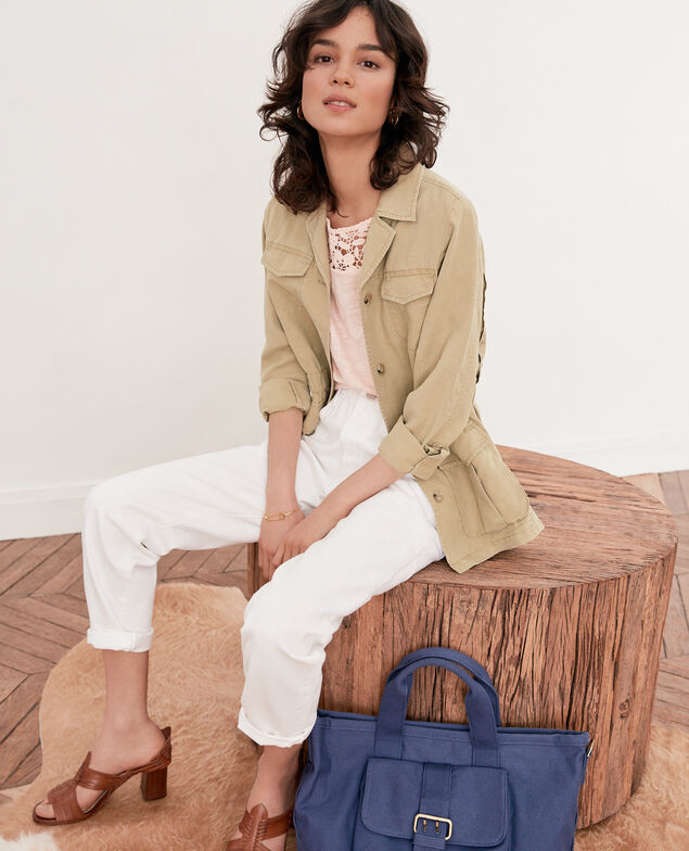 Linen t-shirt with lace back Nude