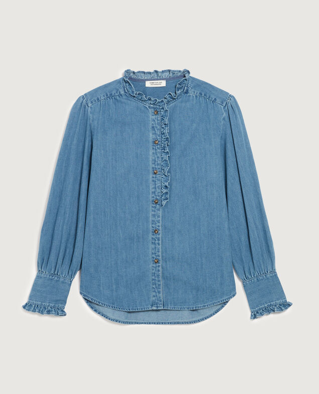 Ruffled cotton shirt J621 light blue