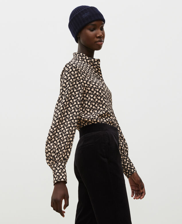 Long-sleeve floral print blouse Print fleurettes black latte