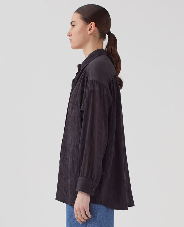 Pleated cotton blouse H091 black beauty