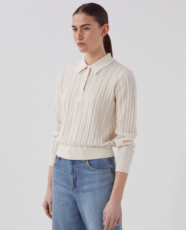 Cotton polo neck jumper U010 off white
