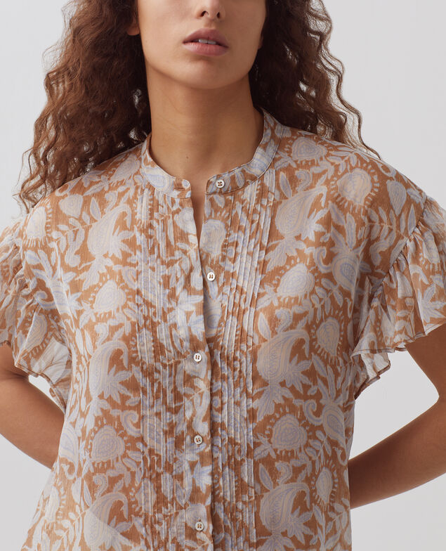 Short-sleeve silky blouse H340 cashmire brown