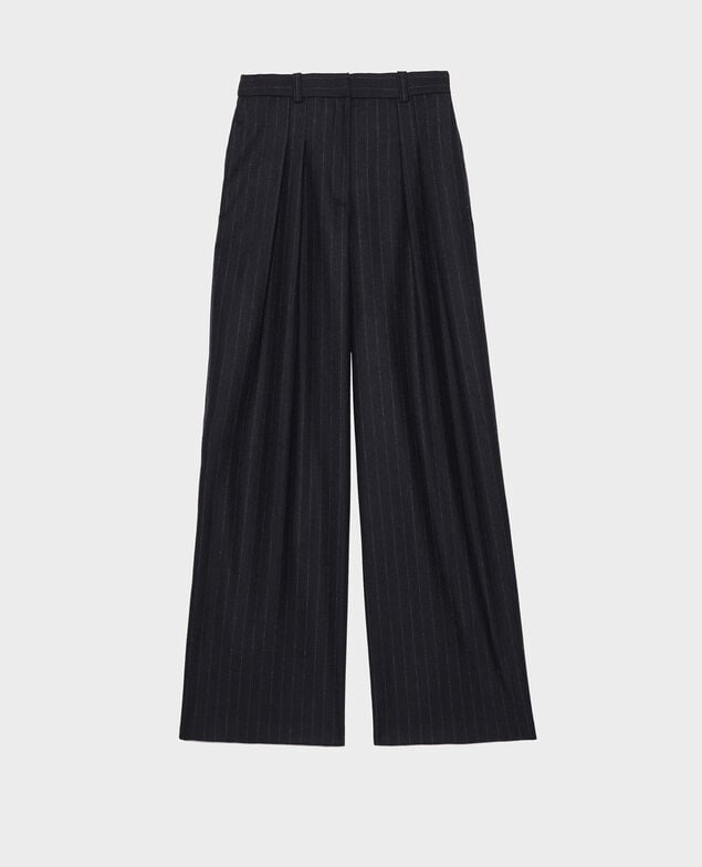 High waisted wide wool trousers YVONNE Stripes night sky