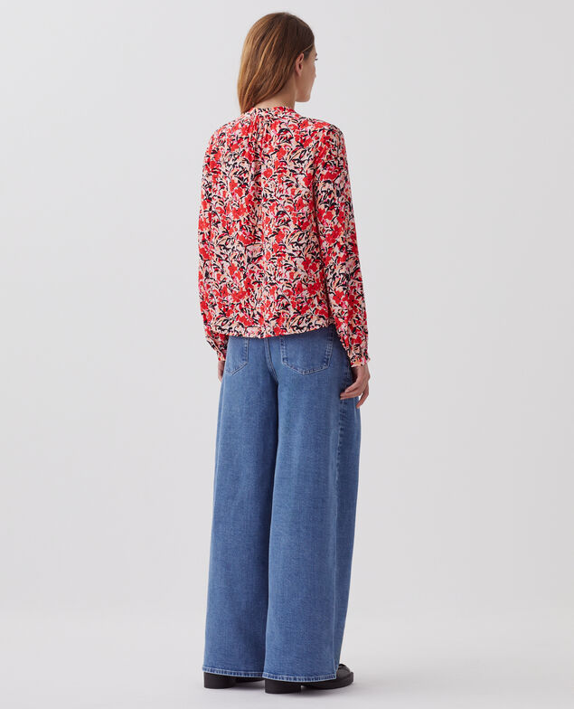 Silky long-sleeve shirt J120 leaf pink