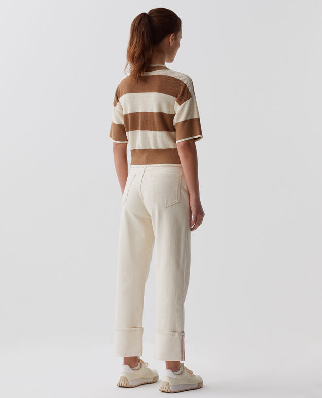Short-sleeve cropped linen jumper H324 large gratinato