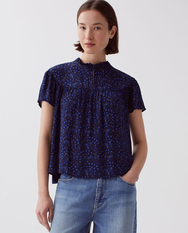 Short-sleeve Fluid blouse I662 batik navy