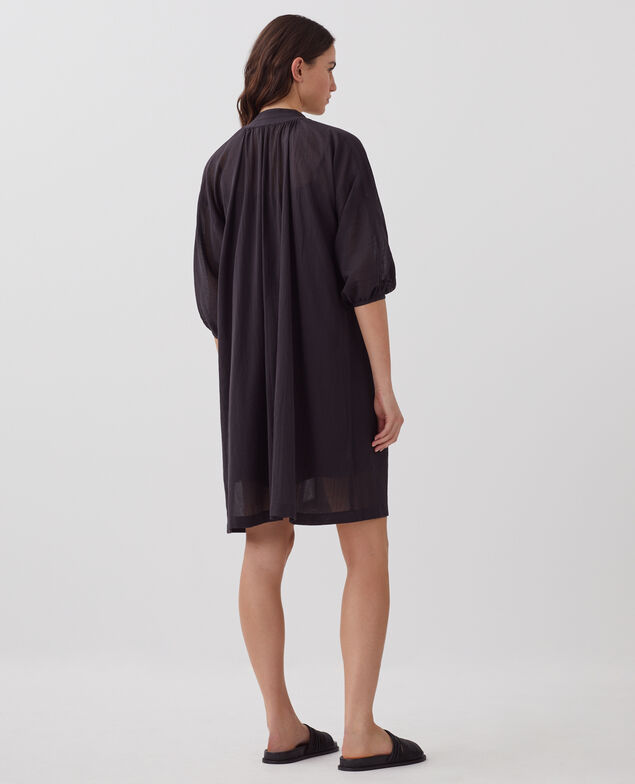 Loose crinkle cotton mini dress H091 black beauty