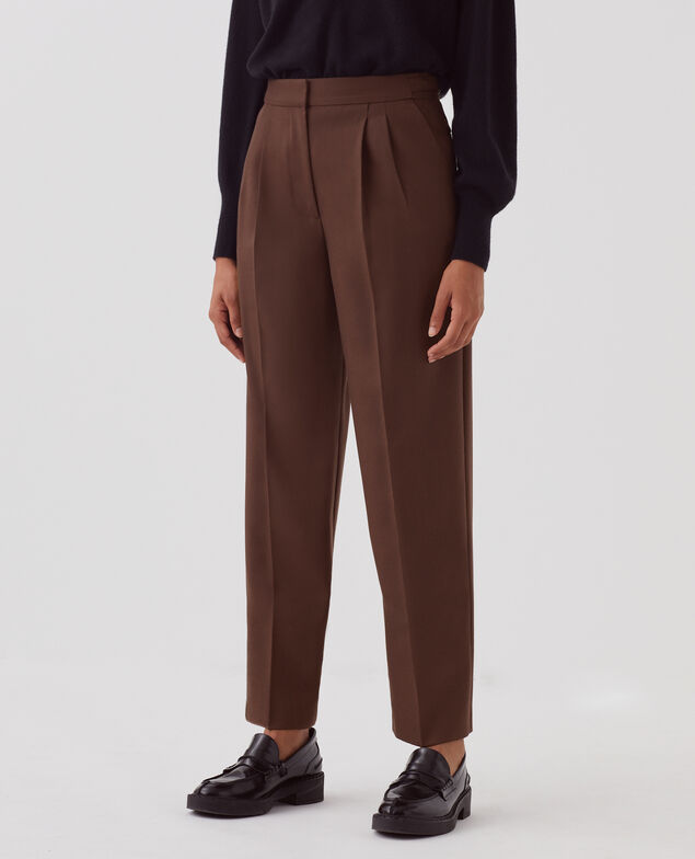 CAMILLE - Pleated wool trousers I390 coffee bean
