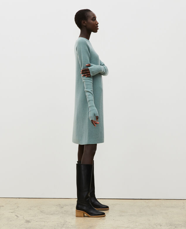 3D cashmere flared jumper dress Chinois green