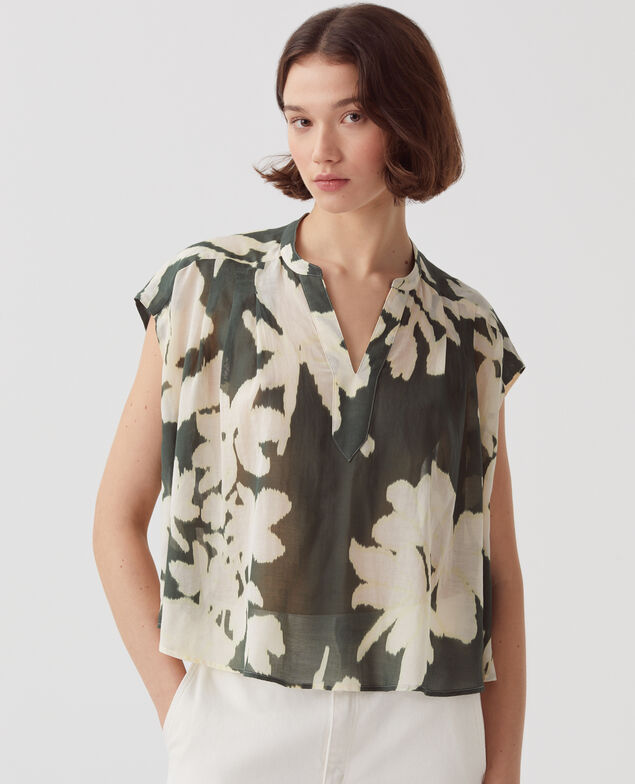 Cotton voile silky sleeveless blouse J591 blurry fl dark g
