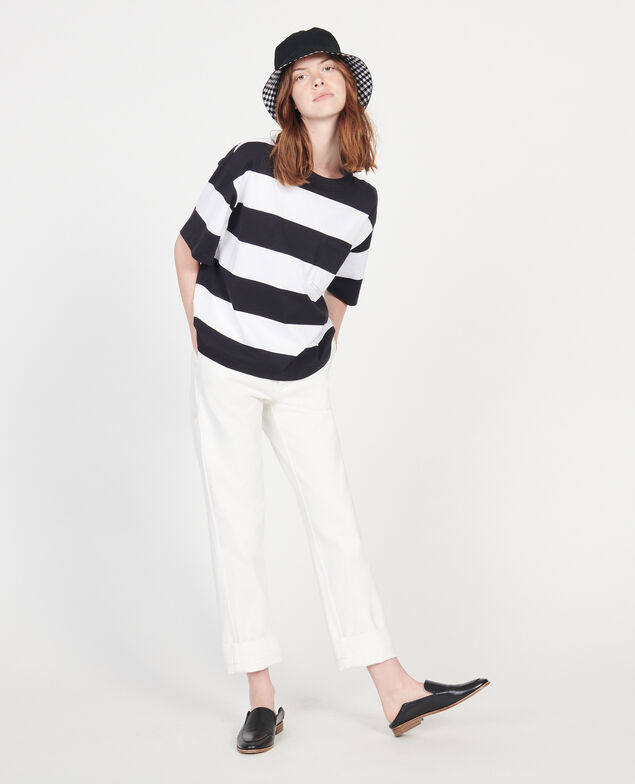 Mercerised cotton oversize striped t-shirt Str opticalwhite black