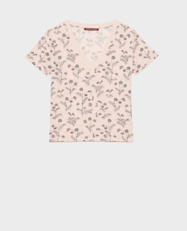 SARAH - Linen V-neck t-shirt Coronille seashell