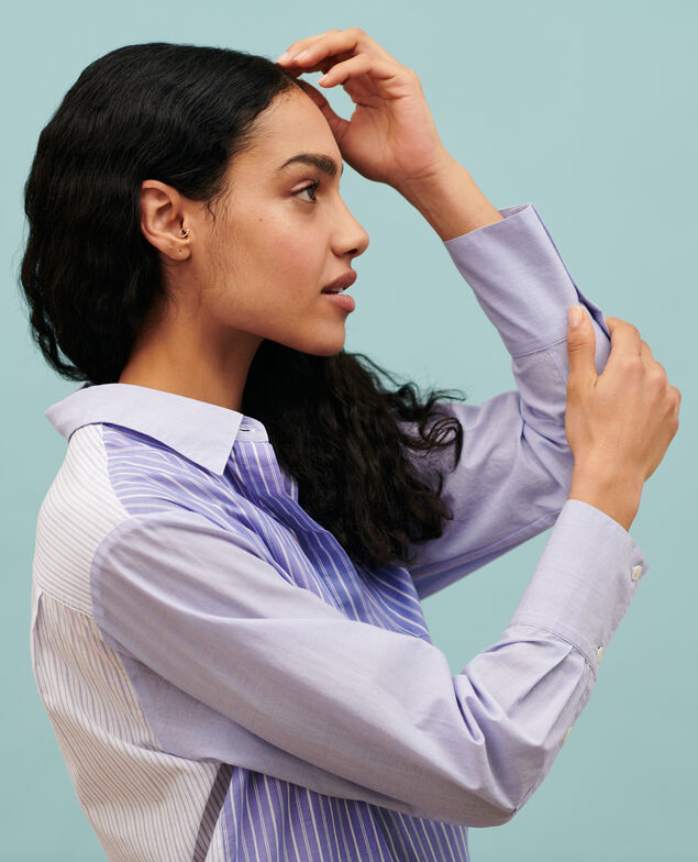 Cotton shirt with high-low hem 0622 blue medium stripes