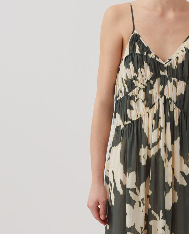 Cotton voile silky strappy maxi dress J591 blurry fl dark g