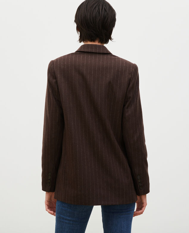 Double-breasted wool blazer Stripe coffee bean