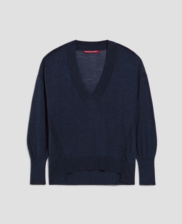 Wool and silk V-neck jumper J690 blueberry