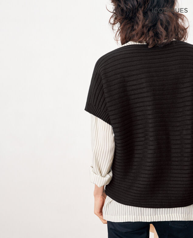 Short-sleeved seamless ribbed knit jumper Noir