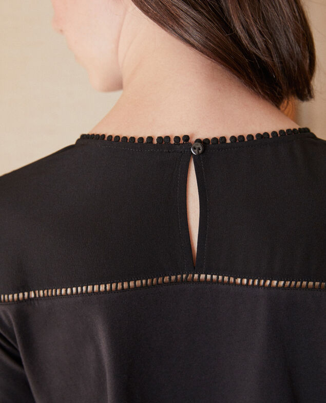  Bimaterial T-shirt with pompom details Noir