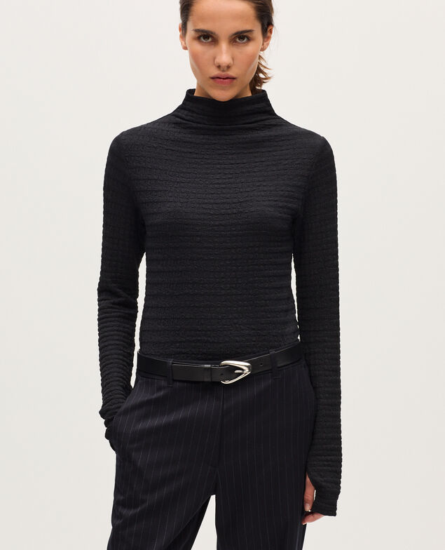 Textured high neck top H091 black beauty