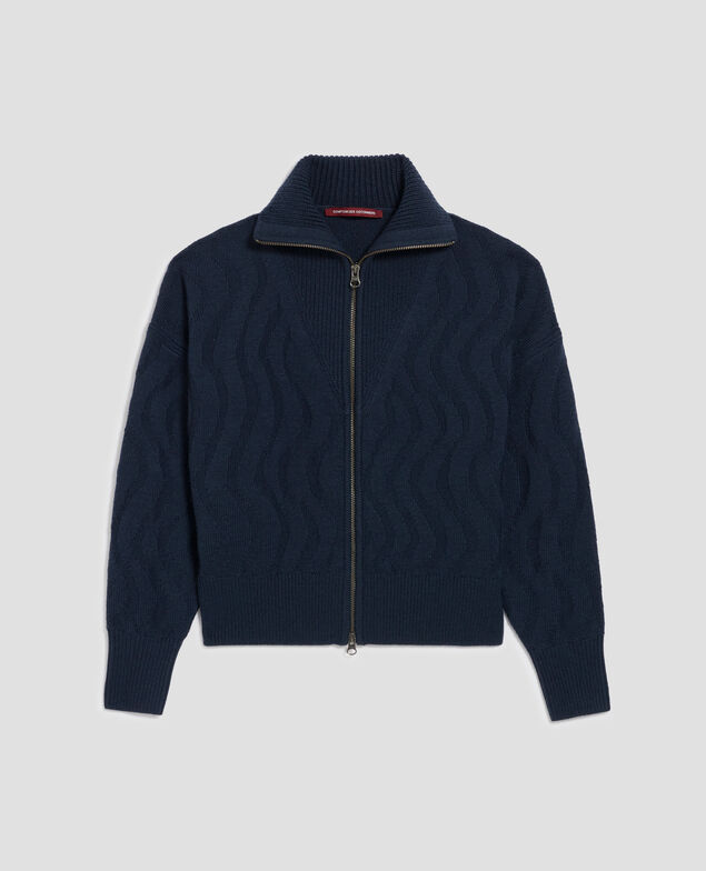 Zip-up merino wool cardigan J690 blueberry