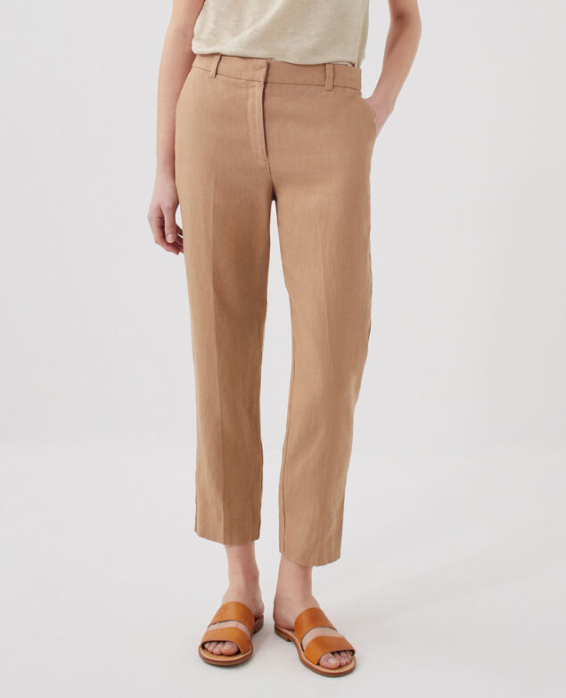 MARGUERITE - Linen cigarette trousers H330 tiger's eye