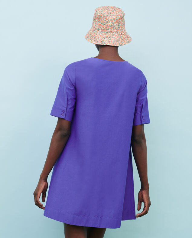 Short cotton and silk dress Royal blue