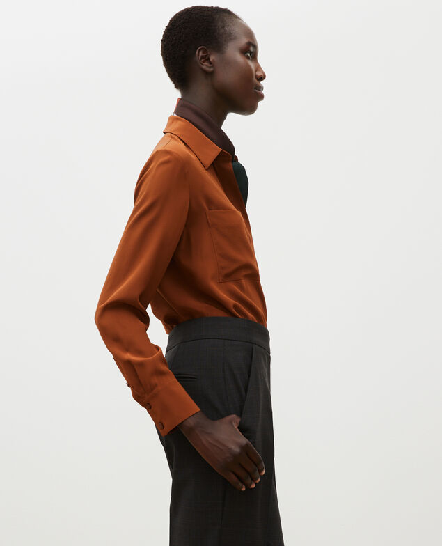 Loose long-sleeve silk shirt Tortoise shell