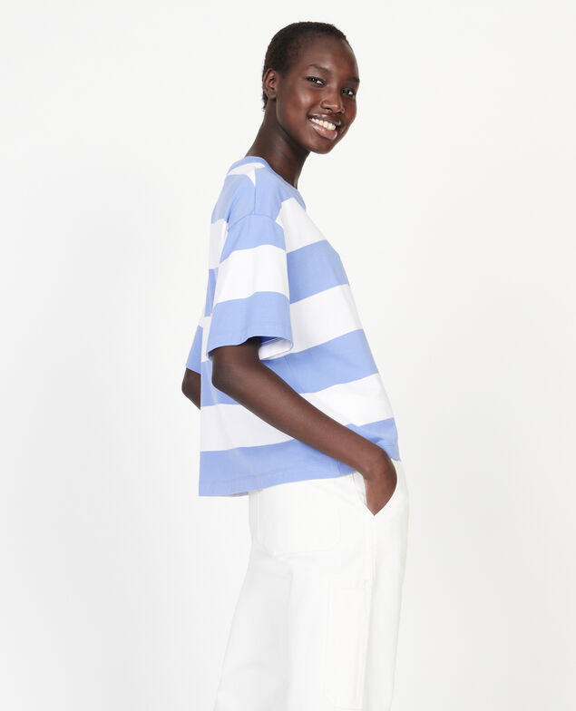 Mercerised cotton oversize striped t-shirt Str opticalwhite persianjewels