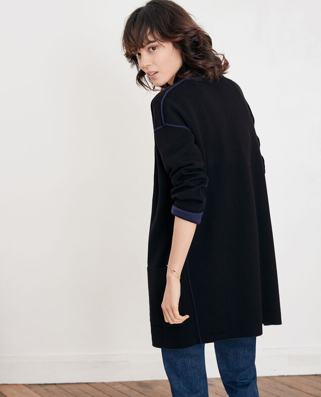 Reversible wool cardigan  Marine/black