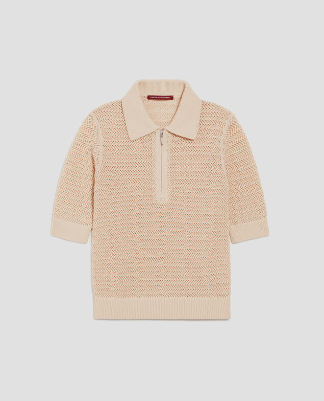 Cotton zip-up polo jumper J300 natural