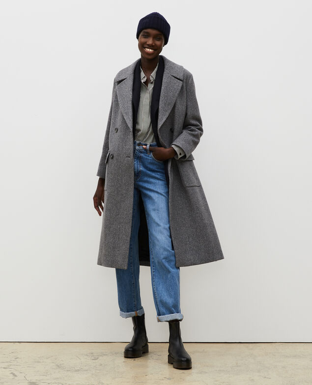 Oversize double-breasted wool overcoat Medium grey melange
