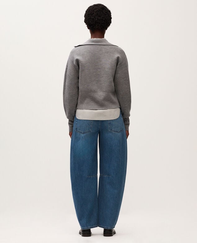 Zip-up merino wool cardigan K070 mel gray