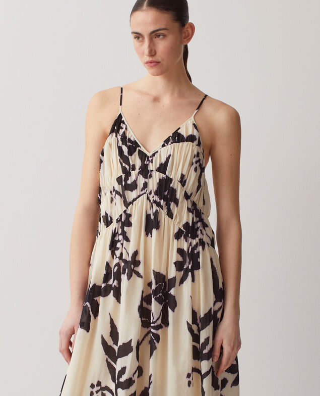Cotton voile silky strappy maxi dress J304 blurry fl ecru