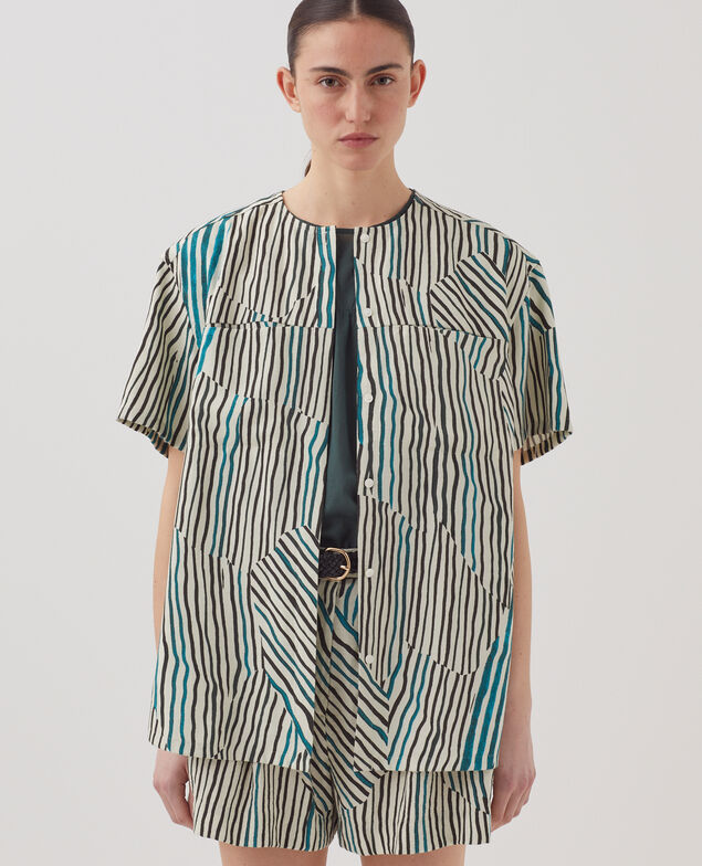Zebra print flowing shirt J014 big zebra ecru