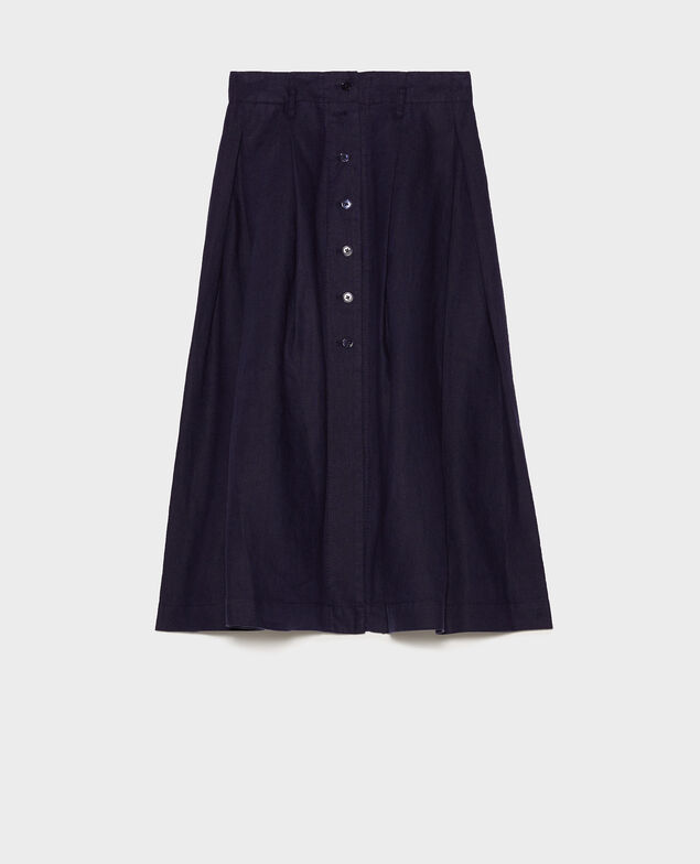 Mid-length linen skirt Maritime blue