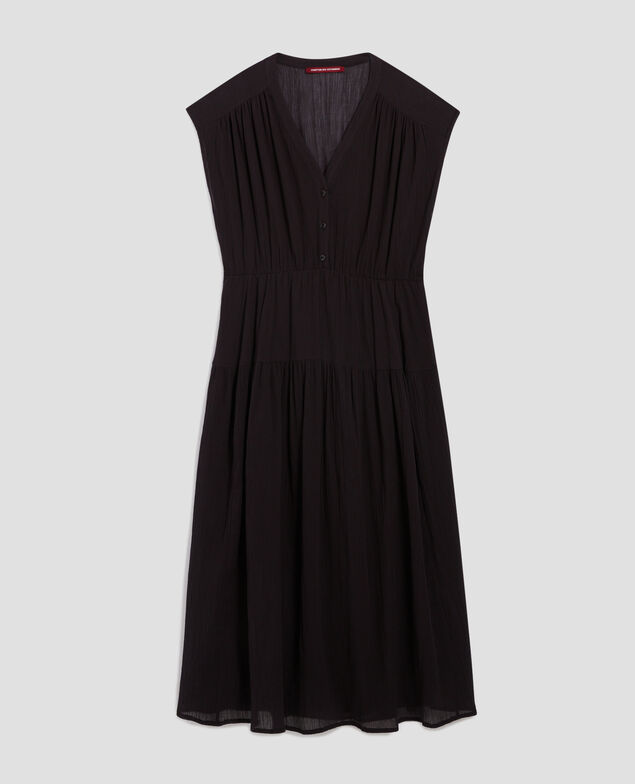 Pleated cotton maxi dress H091 black beauty