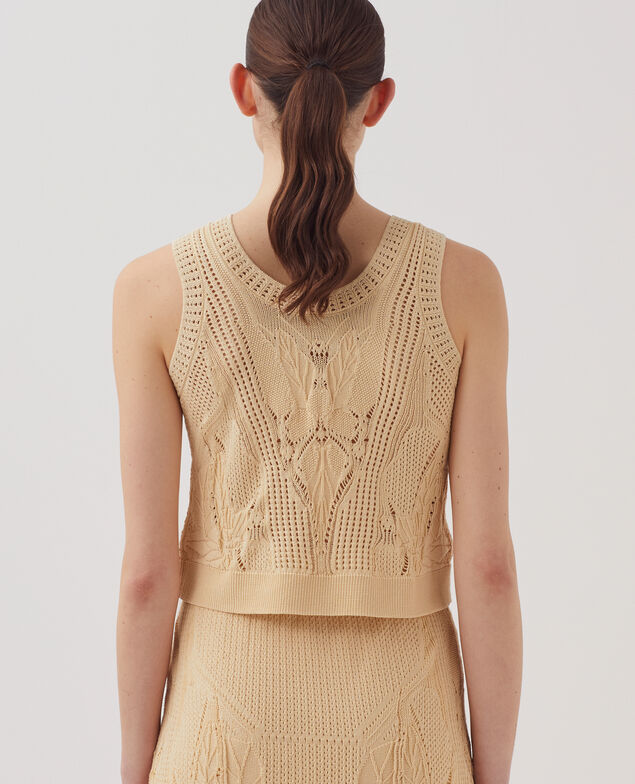 Floral crochet vest top J300 natural