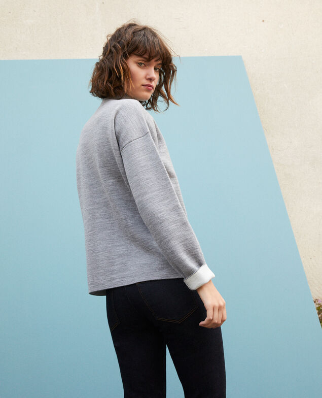Double-sided merino wool jumper Light heather grey/off white